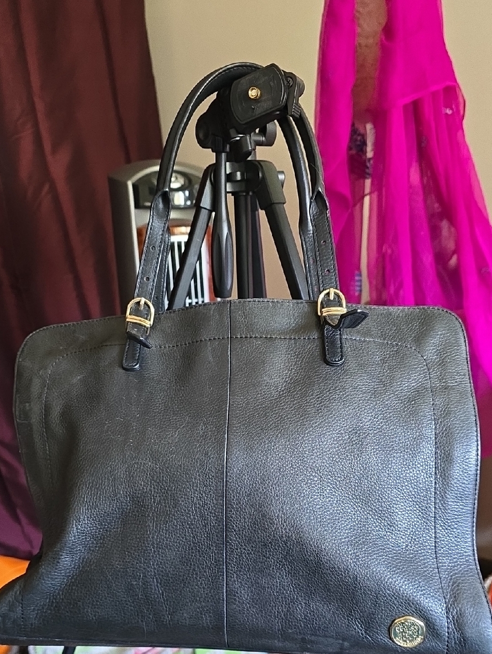 Classic Black Leather Tote Bag by vince camuto